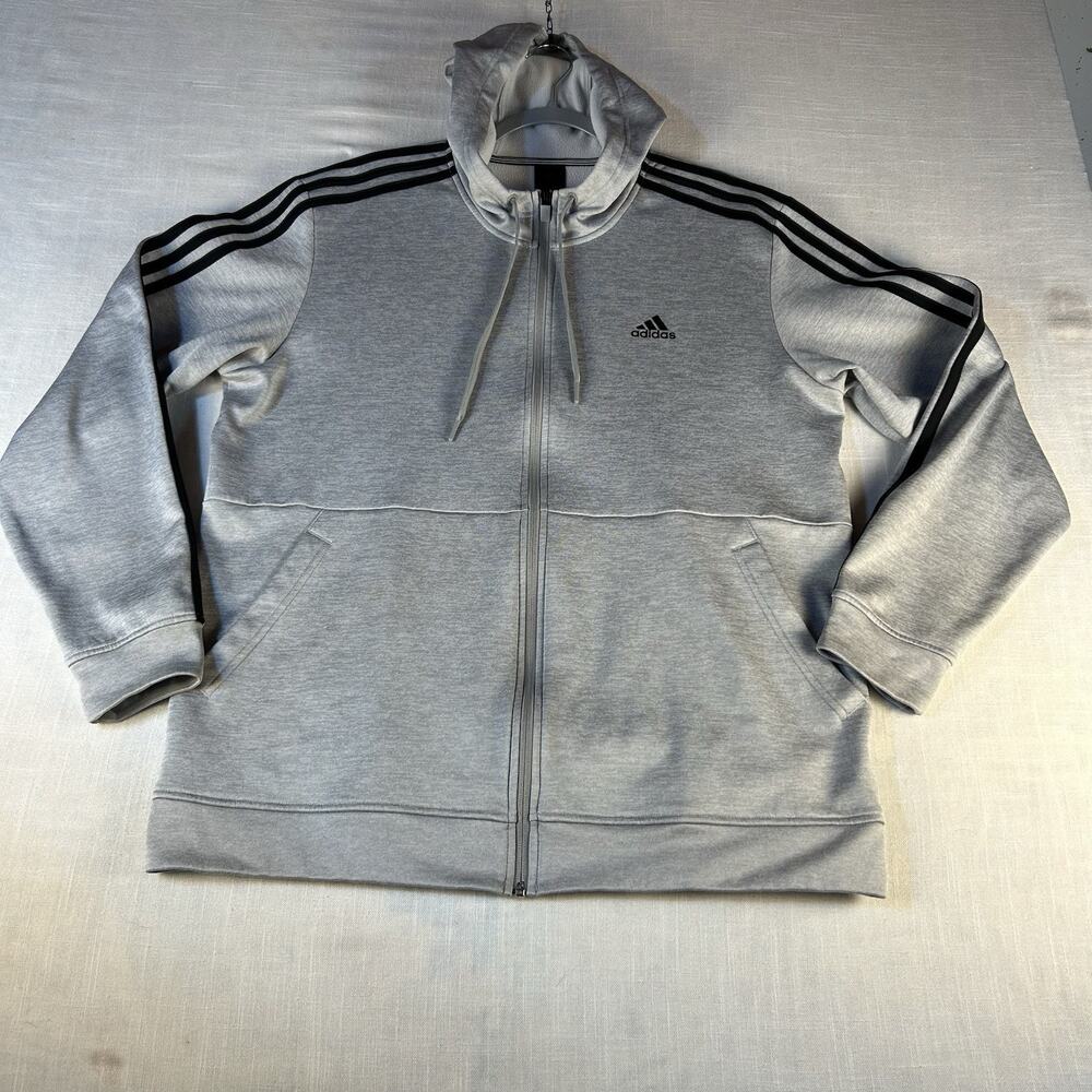 Adidas Mens Track Jacket Full Zip Gray 3 Stripe Athletic Training L/G Climawarm